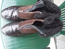 Damenstiefel Gr.8 Lack,Wildleder,Pelz,vorne Reißverschluß