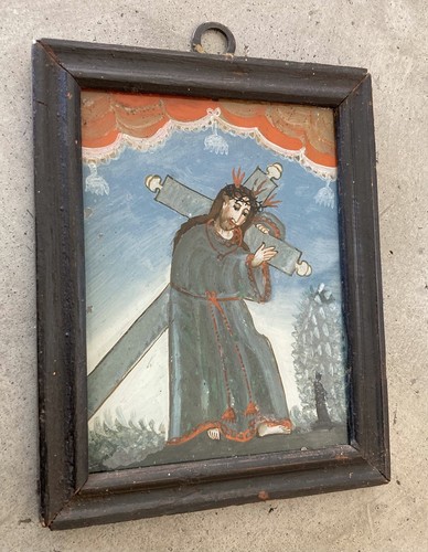 Altes hinterglasbild mit alter - hinterglasbild,