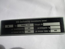 Typenschild ID-Plate Schild IFA VEB Sachsenring trabant P 60 P60 S60 bj