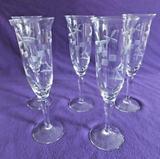 5 feine alte Sektgläser / Sektflöten  mit Stiel - geschliefenes Glas ~ VINTAGE ~