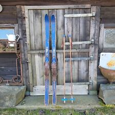 Original alte Schi Ski Holzski L 1,48m + Stöcke aus Bambus L 1,14m
