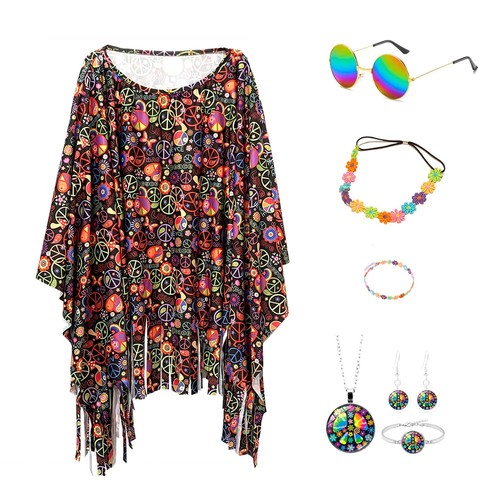 Hippie kostüm damen set - hippie, set,7
