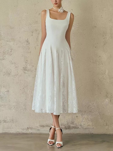 Elegantes weißes midi kleid - weißes, midi-kleid