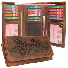 Vintage Leder Damen Geldbörse Portemonnaie Rindleder rustikal 16 Kartenfächer 