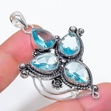 Aqua Aquamarin Edelstein handgefertigt 925 Sterlingsilber Schmuck Anhänger Gr...