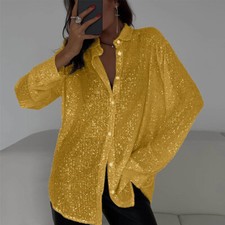 Damen Pailletten Hemd Bluse
