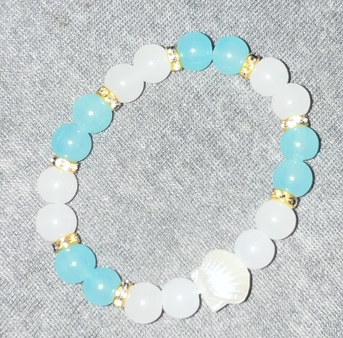 Perlenarmband blau weiß gold - blau,