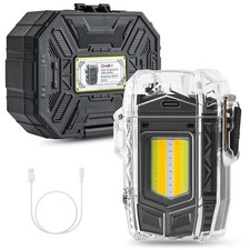 Elektro Lichtbogen Dual-Arc Sturm Feuerzeug Aufladbar Plasma m. LED Taschenlampe