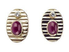 Vintage 18 K 750 Gelb Gold 0,10 ct Brillant 2,0 ct Rubin Damen Ohrstecker!