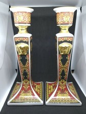 Paar Versace by Rosenthal Germany Kerzenleuchter MEDUSA rot, blau, gold 