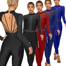 DE ranrann Damen Eiskunstlauf-Body Gymnastikbody mit Strass Langarm Jumpsuit