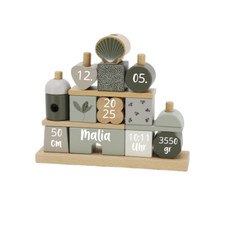 Label Label Holz Stapelspiel Haus Olive – Personalisiert mit Namen und Geburtsda