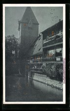 AK Nürnberg, Partie a. d. Pegnitz mit Schuldturm, beleuchtete Fenster 1931 