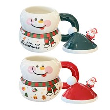 1 x süße Weihnachtstasse, Cartoon-Schneemann-Keramikbecher mit Henkel, Weihnac