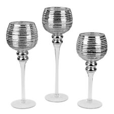 Windlicht 3er Set 30,35,40 cm Stripes-silber Glas formano 874313 Kerzenständer