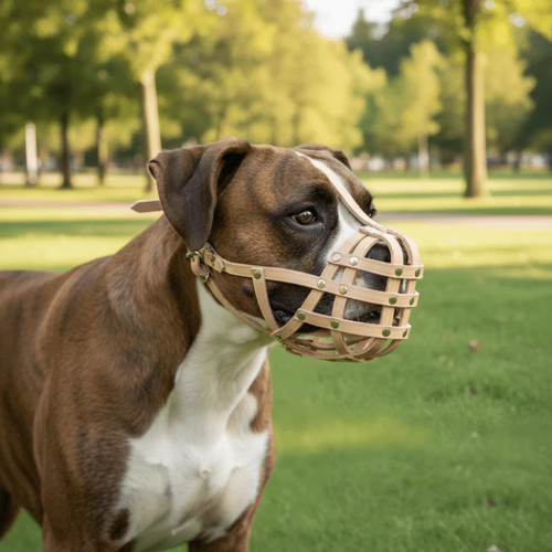 Licht leder hund - hund, maulkorb