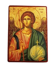 Griechisch-Orthodox Handgefertigt Holzikone Erzengel Michael Sphäre 19x13