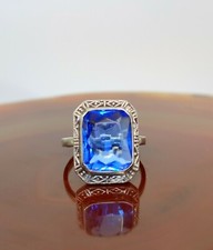 Wundervoller 835 Silber Ring Antik - Blauer Schmuck Stein /  Damen Gr. 50