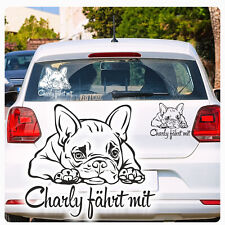 Auto Aufkleber Französische Bulldogge Name fährt mit Hund Pfoten Sticker A3029a