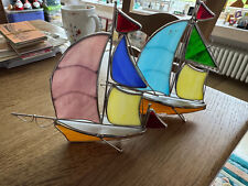 W) 2 Bleiglas Buntglas Sonnenfänger im Segelboot Tiffany Glas Stil – freistehend