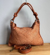 Tasche Schultertasche Handtasche Leder Braun Damen Italy Flechttasche