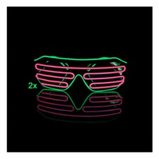 BLINXS 2er-Set EL-Wire Neon-Brille "SHUTTER" - leuchted/ blinkt - Grün-Pink
