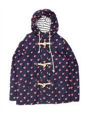 BODEN Damen-Dufflejacke lockere Passform mit Kapuze UK 8 Small marineblau gepunktet BC10