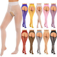 DE Damen Pantyhose Glänzend Strumpfhosen Tights Offen Schritt Stretch Dessous