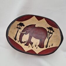 Holz Schale Elefant Vintage Afrika Schüssel Geschnitzt Handbemalt 24cm