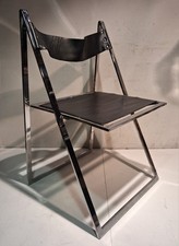 Klappstuhl Lübke 70er Jahre Folder Chair Leder und Chrom  Vintage Schwarz