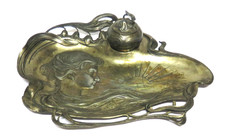 Jugendstil A. Köhler & Cie Zinn Schreibset Ablage & Tintenfass Infanterie Reg 84