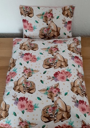 Puppenbettwäsche reh mit - puppenbettwäsche,