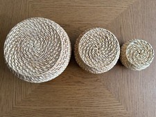 IKEA Korb mit Deckel 3er-Set aus Ratten, handgemacht, Aufbewahrung, Naturprodukt