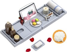 Badewannenablage Holz,Badewannentablett Badewannenbrett Bambus Grau