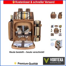 Brauner Picknick-Rucksack mit großer Cool-Tasche, Besteck-Set und Fleece-Decke