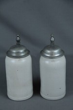 Paar Bierkrug Maßkrug Zinndeckel Kegel als Drücker Kegelclub Dachau? alt antik