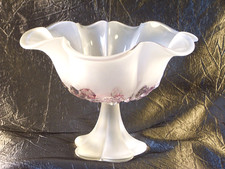 Walther Glas Fuß-Schale, H.15 cm, D.20 cm, Rosa-Blumen-Dekor, satiniert, TOP-Zus