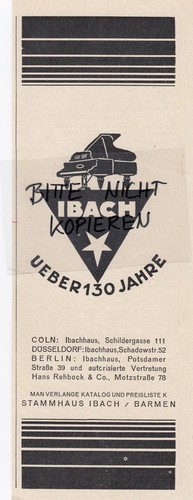Barmen werbung 1926 ibach - barmen,, 1926,