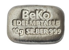 BeKo Edelmetalle 10 Gramm Silberbarren 999 Feinsilber (gegossen) Sammlerbarren
