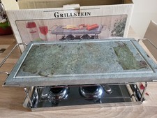 Steingrill Tischgrill mit Marmorplatte 37x19cm Edelstahl Zwei Brenner
