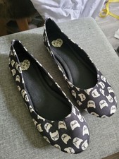 TUK T.U.K. Ballerinas Ballerina schwarz weiß Katzen Stoff Satin Gr. 39 NEU
