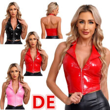 DE   Damen Weste Lederoptik Sexy Neckholder Top mit Reißverschlussvorne Clubwear