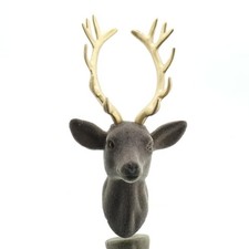 Weihnachtsdeko Hirschkopf Etienne Taupe mit goldfarbenem Geweih 19 cm - Kunststo