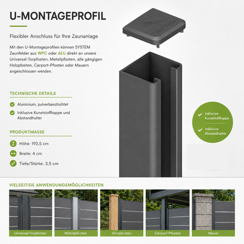 Montageprofil für wpc - u-montageprofil,