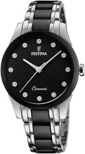 Festina F20499/3 Keramik Damenuhr Armbanduhr Wasserdicht 35 mm silber/ schwarz