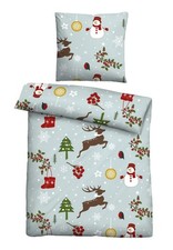 Bettwäsche 135x200 Baumwolle Biber 2tlg warm weich Weihnachten Hirsch Schneemann