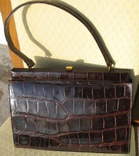 Vintage Damen Handtasche Tasche echt Leder Kroko braun ca. 1970er Jahre