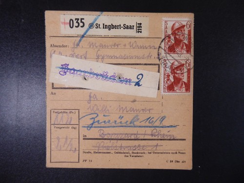 Saarland 1948 paketkarte - 1948,, "st