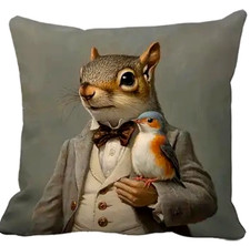 Herbst Deko Kissen 45 cm Kissenbezug Tiere Rotkehlchen Vogel Boho Eichhörnchen
