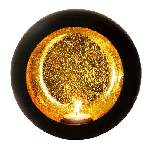 Teelichthalter schwarz gold - schwarz,